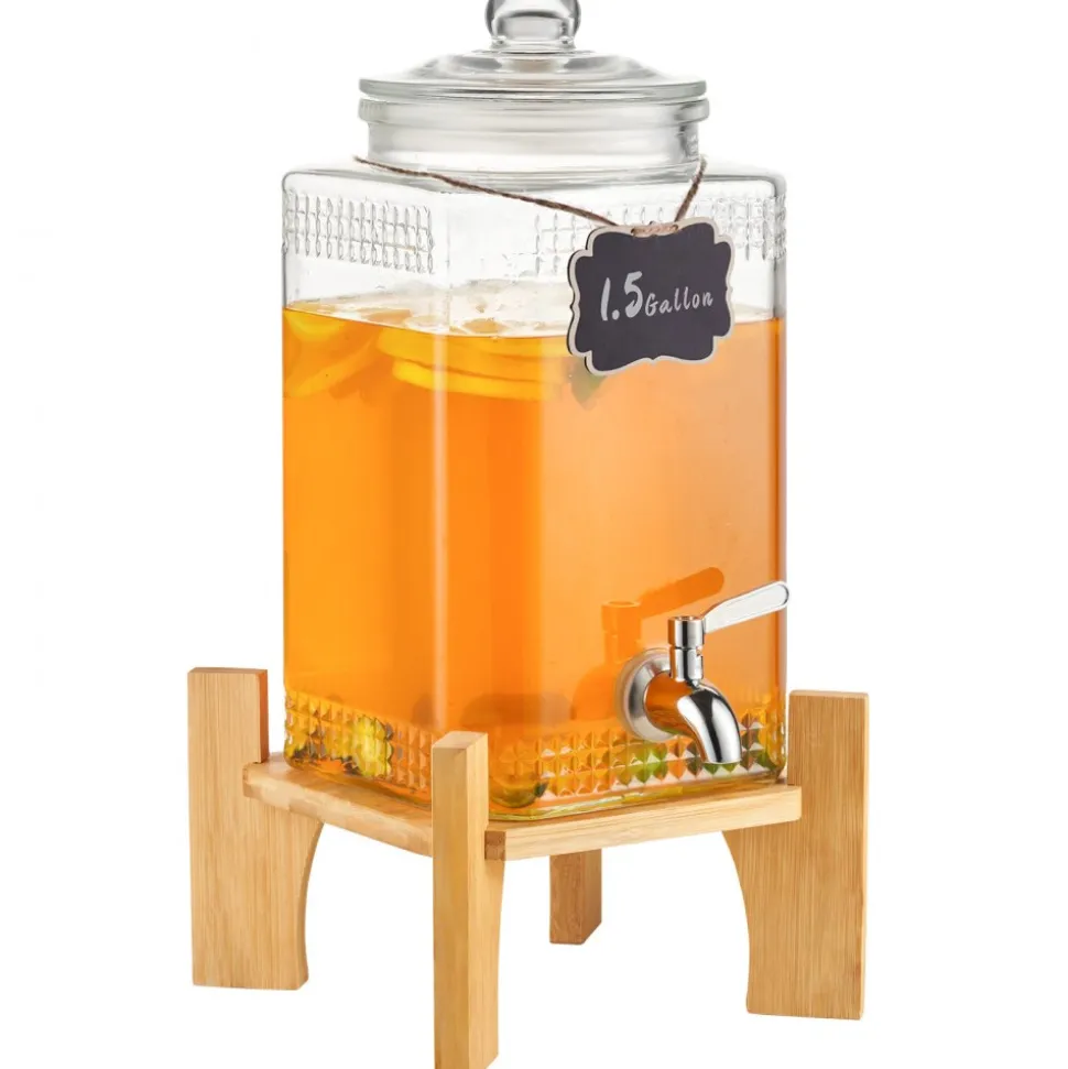 VEVOR Beverage Dispenser, 1.5 Gallon Drink Dispensers for Parties, 2PC,Glass Juice Dispenser with Stand, Stainless Steel Spigot, Iced Tea Lemonade Juice Water Dispenser, for Restaurants, Hotels, Parti