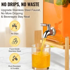 VEVOR Beverage Dispenser, 1.5 Gallon Drink Dispensers for Parties, 2PC,Glass Juice Dispenser with Stand, Stainless Steel Spigot, Iced Tea Lemonade Juice Water Dispenser, for Restaurants, Hotels, Parti