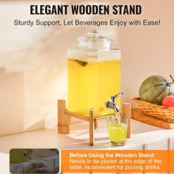 VEVOR Beverage Dispenser, 1.5 Gallon Drink Dispensers for Parties, 2PC,Glass Juice Dispenser with Stand, Stainless Steel Spigot, Iced Tea Lemonade Juice Water Dispenser, for Restaurants, Hotels, Parti