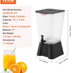 VEVOR Beverage Dispenser, 2.5 Gallon Drink Dispensers for Parties, Glass Juice Dispenser with Metal Stand, Stainless Steel Spigot, Iced Tea Lemonade Juice Water Dispensers for Parties