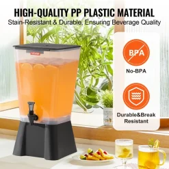 VEVOR Beverage Dispenser, 2.5 Gallon Drink Dispensers for Parties, Glass Juice Dispenser with Metal Stand, Stainless Steel Spigot, Iced Tea Lemonade Juice Water Dispensers for Parties