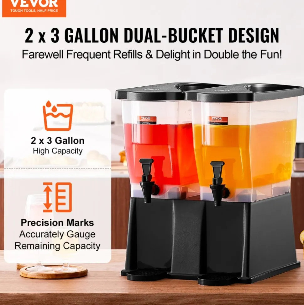 VEVOR Beverage Dispenser, 3 Gallon x 2 Drink Dispensers for Parties, Plastic Juice Dispenser with Stand Spigot Lid, Iced Tea Lemonade Juice Water Dispenser, for Restaurants, Hotels, Parties