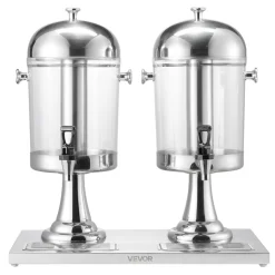 VEVOR Beverage Dispenser, 2.1 Gallon x 2 Drink Dispenser for Parties, Stainless Steel + Plastic Juice Dispensers with Spigot Ice Chamber Tray, Iced Tea Lemonade Dispensers, for Restaurants, Hotels