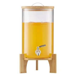VEVOR Beverage Dispenser, 2.2 Gallon Drink Dispensers for Parties, Glass Juice Dispenser with Wood Stand, Stainless Steel Spigot, Iced Tea Lemonade Juice Water Dispensers for Parties