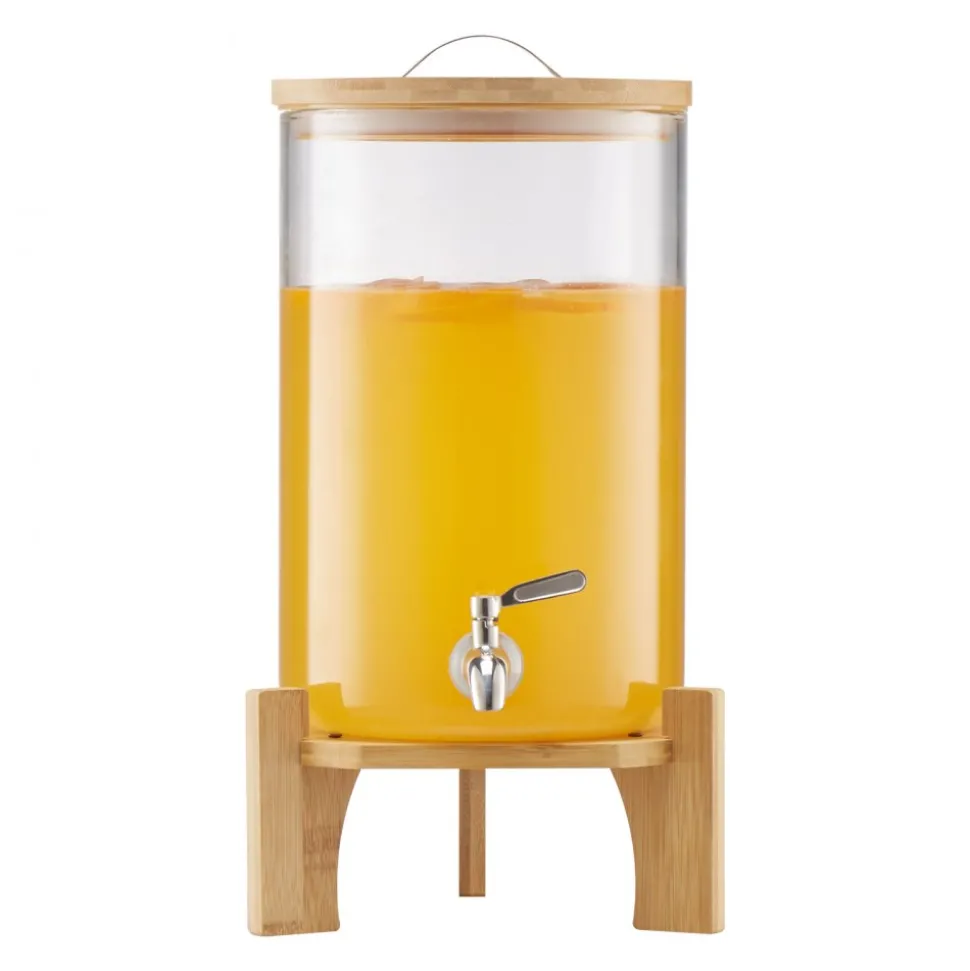 VEVOR Beverage Dispenser, 2.2 Gallon Drink Dispensers for Parties, Glass Juice Dispenser with Wood Stand, Stainless Steel Spigot, Iced Tea Lemonade Juice Water Dispensers for Parties