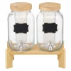 VEVOR Beverage Dispenser, 2 Pack 1 Gallon Drink Dispensers for Parties, Glass Juice Dispenser with Wood Stand, Stainless Steel Spigot, Infuser, Iced Tea Lemonade Juice Water Dispensers for Parties