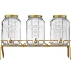 VEVOR Beverage Dispenser, 3 Pack 2 Gallon Drink Dispensers for Parties, Glass Juice Dispenser with Metal Stand, Stainless Steel Spigot, Infuser, Iced Tea Lemonade Juice Water Dispensers for Parties