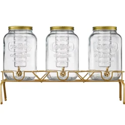 VEVOR Beverage Dispenser, 3 Pack 2 Gallon Drink Dispensers for Parties, Glass Juice Dispenser with Metal Stand, Stainless Steel Spigot, Infuser, Iced Tea Lemonade Juice Water Dispensers for Parties