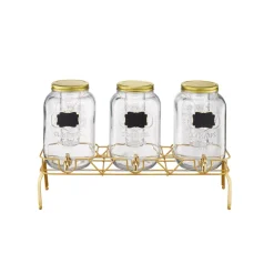 VEVOR Beverage Dispenser, 3 Pack 2 Gallon Drink Dispensers for Parties, Glass Juice Dispenser with Metal Stand, Stainless Steel Spigot, Infuser, Iced Tea Lemonade Juice Water Dispensers for Parties