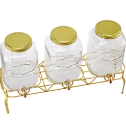 VEVOR Beverage Dispenser, 3 Pack 2 Gallon Drink Dispensers for Parties, Glass Juice Dispenser with Metal Stand, Stainless Steel Spigot, Infuser, Iced Tea Lemonade Juice Water Dispensers for Parties