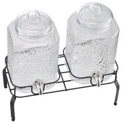 VEVOR Beverage Dispenser, 2 Pack 1.5 Gallon Drink Dispensers for Parties, Glass Juice Dispenser with Metal Stand, Stainless Steel Spigot, Iced Tea Lemonade Juice Water Dispensers for Parties