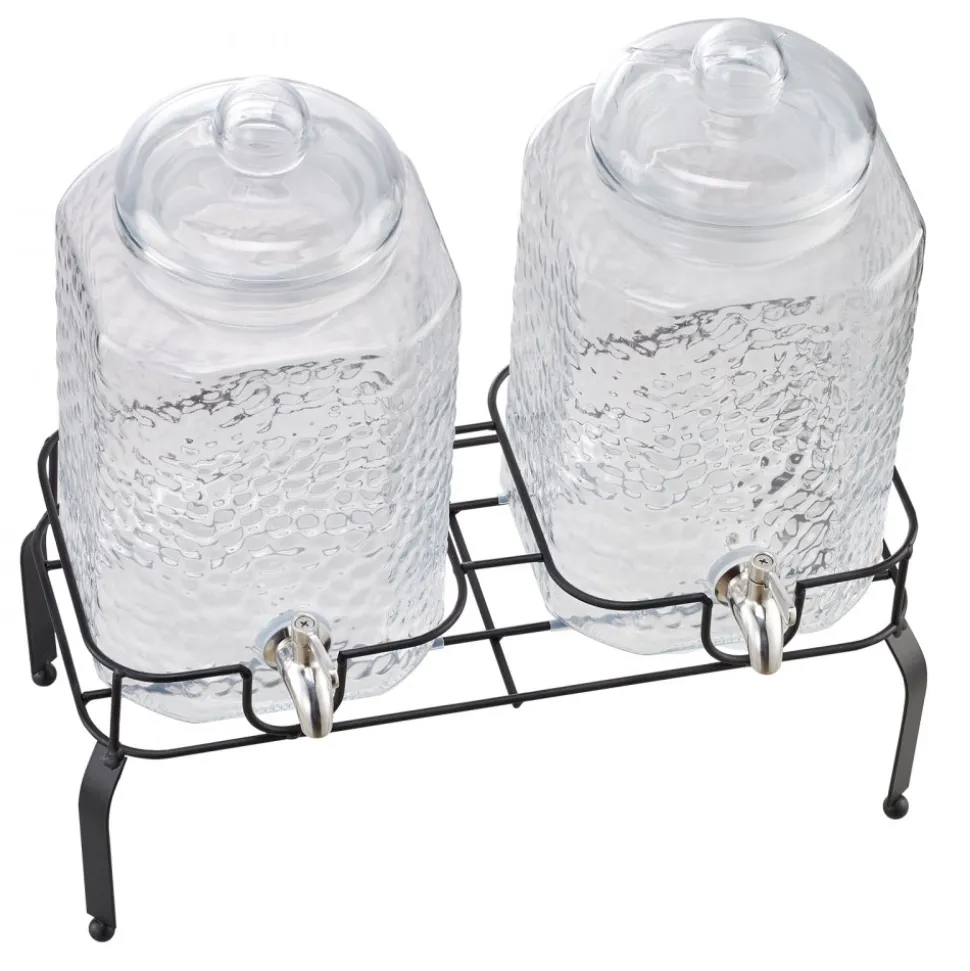 VEVOR Beverage Dispenser, 2 Pack 1.5 Gallon Drink Dispensers for Parties, Glass Juice Dispenser with Metal Stand, Stainless Steel Spigot, Iced Tea Lemonade Juice Water Dispensers for Parties