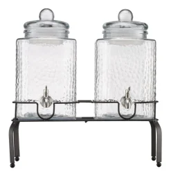 VEVOR Beverage Dispenser, 2 Pack 1.5 Gallon Drink Dispensers for Parties, Glass Juice Dispenser with Metal Stand, Stainless Steel Spigot, Iced Tea Lemonade Juice Water Dispensers for Parties