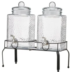VEVOR Beverage Dispenser, 2 Pack 1.5 Gallon Drink Dispensers for Parties, Glass Juice Dispenser with Metal Stand, Stainless Steel Spigot, Iced Tea Lemonade Juice Water Dispensers for Parties