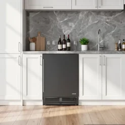 VEVOR Beverage Refrigerator, 24 Inch Under Counter Drink Fridge, Black, Hold 180 Cans, 5.0 Cu. Ft, Built-in / Freestand Cooler, Powerful Quiet Cooling System, 3 Shelves, Home Kitchen & Bar