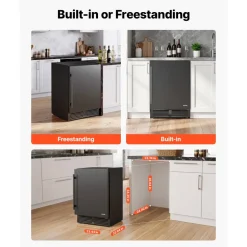 VEVOR Beverage Refrigerator, 24 Inch Under Counter Drink Fridge, Black, Hold 180 Cans, 5.0 Cu. Ft, Built-in / Freestand Cooler, Powerful Quiet Cooling System, 3 Shelves, Home Kitchen & Bar