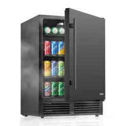 VEVOR Beverage Refrigerator, 24 Inch Under Counter Drink Fridge, Black, Hold 180 Cans, 5.0 Cu. Ft, Built-in / Freestand Cooler, Powerful Quiet Cooling System, 3 Shelves, Home Kitchen & Bar