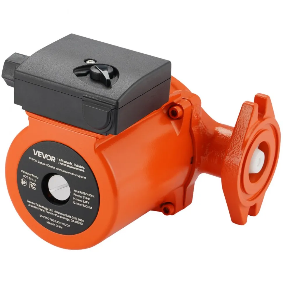 VEVOR 0011-BF4-J Cast Iron Circulator Pump, 33 GPM, AC 120V 33 ft Hot Water Recirculating Circulation Pump, 1-1/4 in Flange Connection, 3-Speed Adjustment, Quiet Operation, for Home Heating System