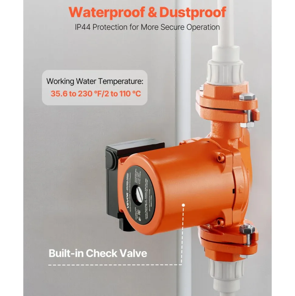 VEVOR 0011-BF4-J Cast Iron Circulator Pump, 33 GPM, AC 120V 33 ft Hot Water Recirculating Circulation Pump, 1-1/4 in Flange Connection, 3-Speed Adjustment, Quiet Operation, for Home Heating System