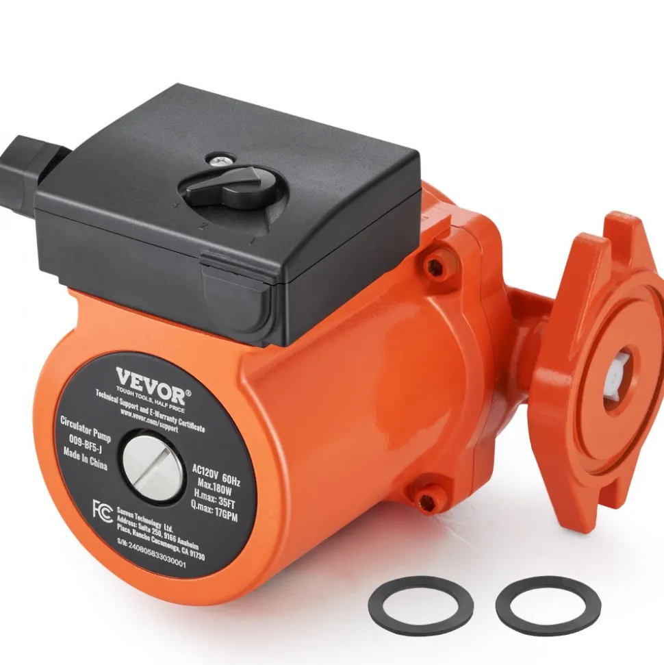 VEVOR 009-BF5-J Hot Water Recirculating Pump, 110V, 180W 10 GPM Hot Water Circulation Pump, 3/4" NPT Flange 3-Speed Circulator Pump, Quiet Operation Circulator Pump for Home Water Heater System