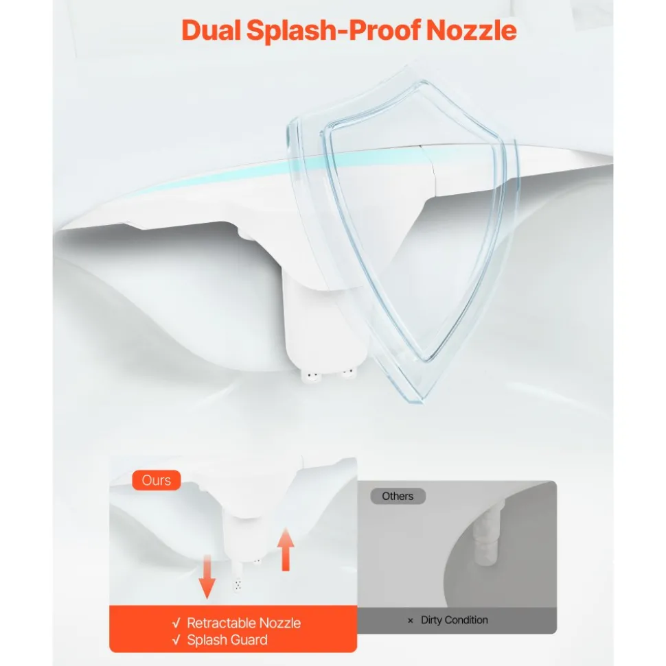 VEVOR Bidet Attachment for Toilet, 0.3" Ultra Thin Bidet Toilet Seat Attachment - Dual Retractable Nozzles, Adjustable Water Pressure, Non-Electric Cold Water Sprayer for Front Rear Water Wash, White