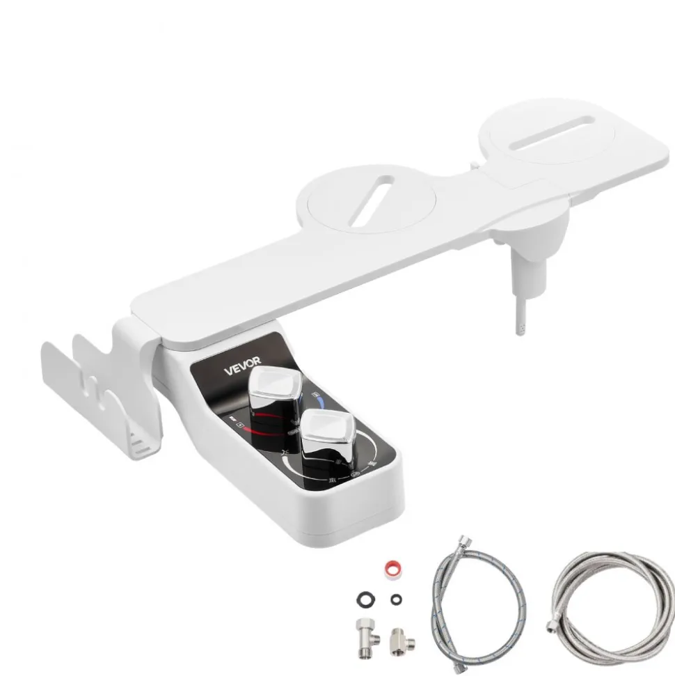 VEVOR Bidet Attachment for Toilet, 0.3" Ultra Thin Bidet Toilet Seat Attachment - Dual Retractable Nozzles, Adjustable Water Pressure, Non-Electric Cold Water Sprayer for Front Rear Water Wash, White