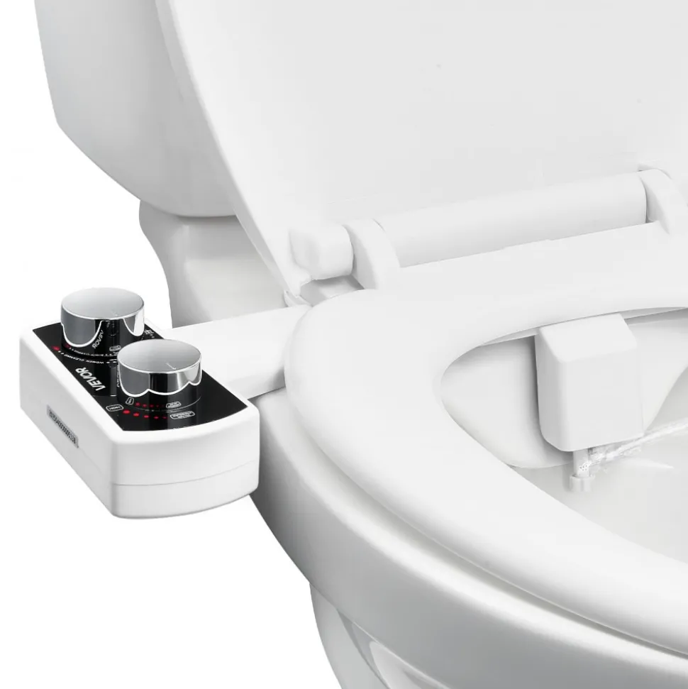 VEVOR Bidet Attachment for Toilet, Non-Electric Bidet Toilet Seat Attachment - Dual Retractable Nozzles, Adjustable Water Pressure, Easily Installed Cold Water Sprayer for Rear Feminine Wash, White
