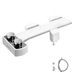 VEVOR Bidet Attachment for Toilet, Non-Electric Bidet Toilet Seat Attachment - Dual Retractable Nozzles, Adjustable Water Pressure, Easily Installed Cold Water Sprayer for Rear Feminine Wash, White