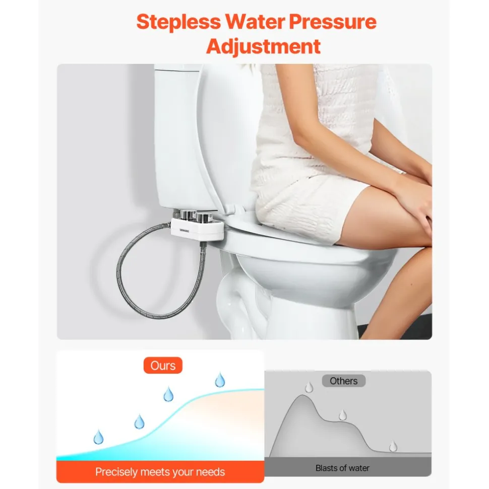 VEVOR Bidet Attachment for Toilet, Non-Electric Bidet Toilet Seat Attachment - Dual Retractable Nozzles, Adjustable Water Pressure, Easily Installed Cold Water Sprayer for Rear Feminine Wash, White