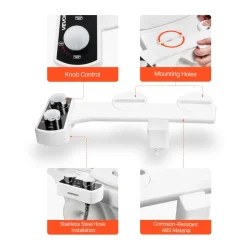 VEVOR Bidet Attachment for Toilet, Non-Electric Bidet Toilet Seat Attachment - Dual Retractable Nozzles, Adjustable Water Pressure, Easily Installed Cold Water Sprayer for Rear Feminine Wash, White