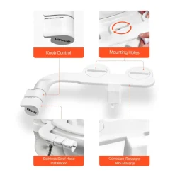 VEVOR Bidet Attachment for Toilet, Self-Cleaning Bidet Toilet Seat Attachment - Dual Retractable Nozzles, Adjustable Water Pressure, Easily Installed Cold Water Sprayer for Rear Feminine Wash, White