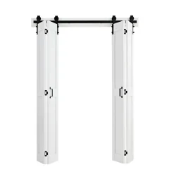 VEVOR Bifold Barn Door, 48" x 84", MDF Bi-Fold Sliding Closet Doors, Hardware Kit Included, H-Frame Space-Saving Design, Pre-Assembled Panels for Bedroom, Living Room, Wardrobe and Room Divider, White