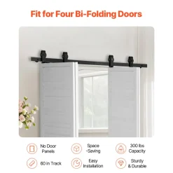 VEVOR Bi-Folding Sliding Barn Door Hardware Track Kit, 52" Top Mount Track Kit, Slide Smoothly & Quietly, Heavy Duty, Easy to Install, Suitable for Four 12" Closet Pantry Laundry Doors (Not Included)