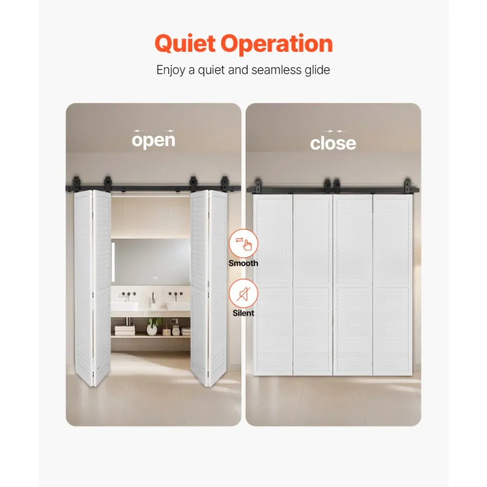 VEVOR Bi-Folding Sliding Barn Door Hardware Track Kit, 52" Top Mount Track Kit, Slide Smoothly & Quietly, Heavy Duty, Easy to Install, Suitable for Four 12" Closet Pantry Laundry Doors (Not Included)