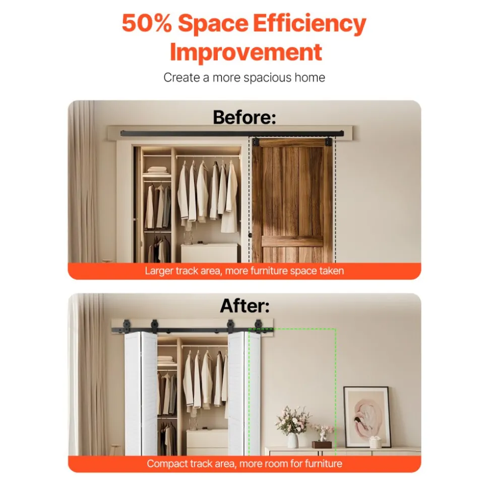 VEVOR Bi-Folding Sliding Barn Door Hardware Track Kit, 52" Top Mount Track Kit, Slide Smoothly & Quietly, Heavy Duty, Easy to Install, Suitable for Four 12" Closet Pantry Laundry Doors (Not Included)