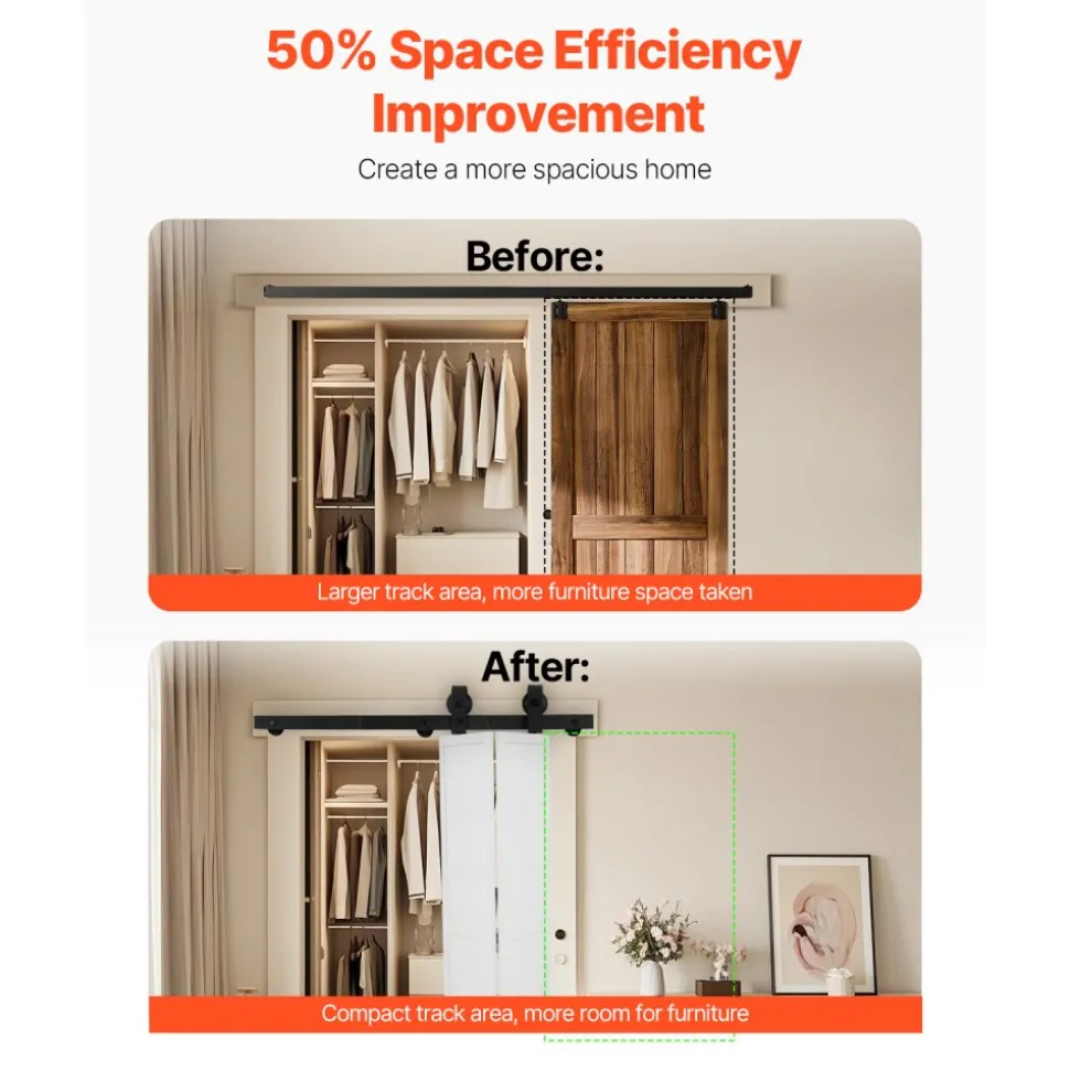 VEVOR Bi-Folding Sliding Barn Door Hardware Track Kit, 36" Top Mount Track Kit, Slide Smoothly & Quietly, Heavy Duty, Easy to Install, Suitable for Two 16" Closet Pantry Laundry Doors (Not Included)