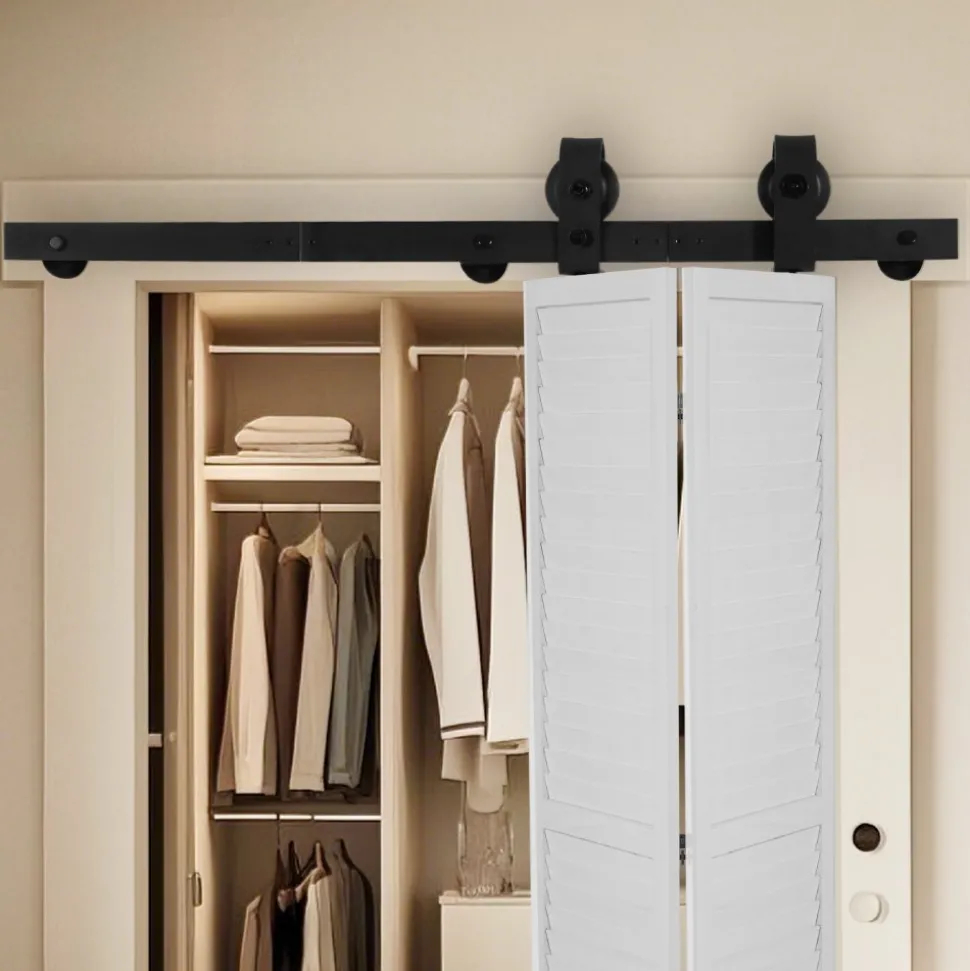 VEVOR Bi-Folding Sliding Barn Door Hardware Track Kit, 36" Top Mount Track Kit, Slide Smoothly & Quietly, Heavy Duty, Easy to Install, Suitable for Two 16" Closet Pantry Laundry Doors (Not Included)