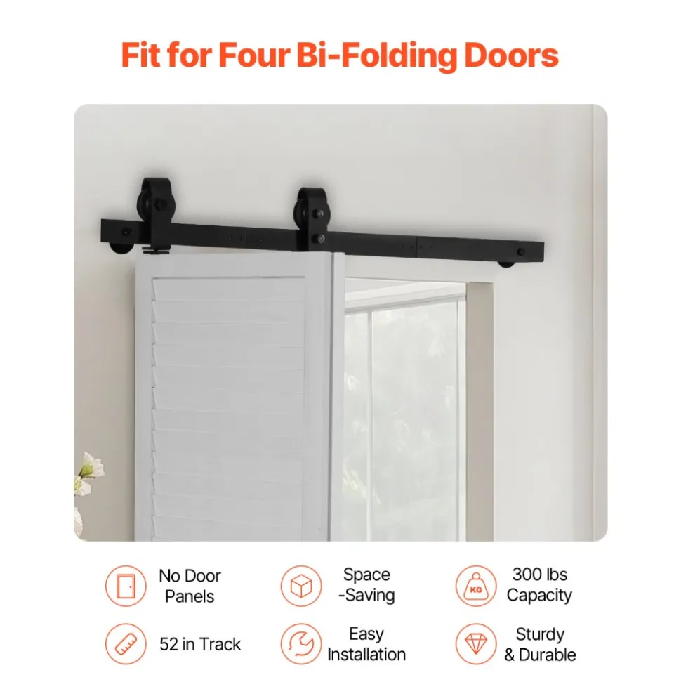 VEVOR Bi-Folding Sliding Barn Door Hardware Track Kit, 36" Top Mount Track Kit, Slide Smoothly & Quietly, Heavy Duty, Easy to Install, Suitable for Two 16" Closet Pantry Laundry Doors (Not Included)