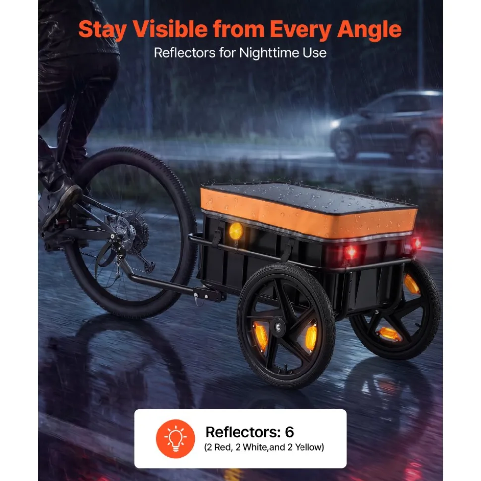 VEVOR Bike Cargo Trailer 100 lbs 2-in-1 Pushcart Heavy-Duty Bicycle Wagon, Cart with Waterproof Cover, 7 in & 16 in Wheels, Reflector, Carbon Steel Frame, Fits 22-28 in Bike Wheels, for Carrying Cargo