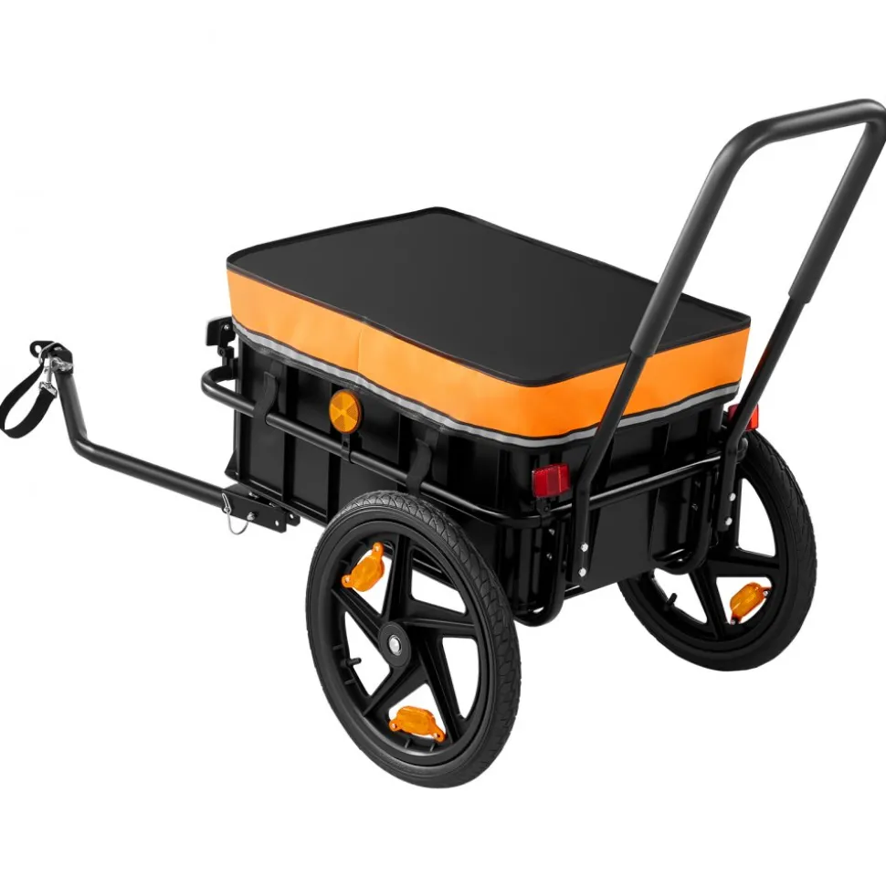 VEVOR Bike Cargo Trailer 100 lbs 2-in-1 Pushcart Heavy-Duty Bicycle Wagon, Cart with Waterproof Cover, 7 in & 16 in Wheels, Reflector, Carbon Steel Frame, Fits 22-28 in Bike Wheels, for Carrying Cargo