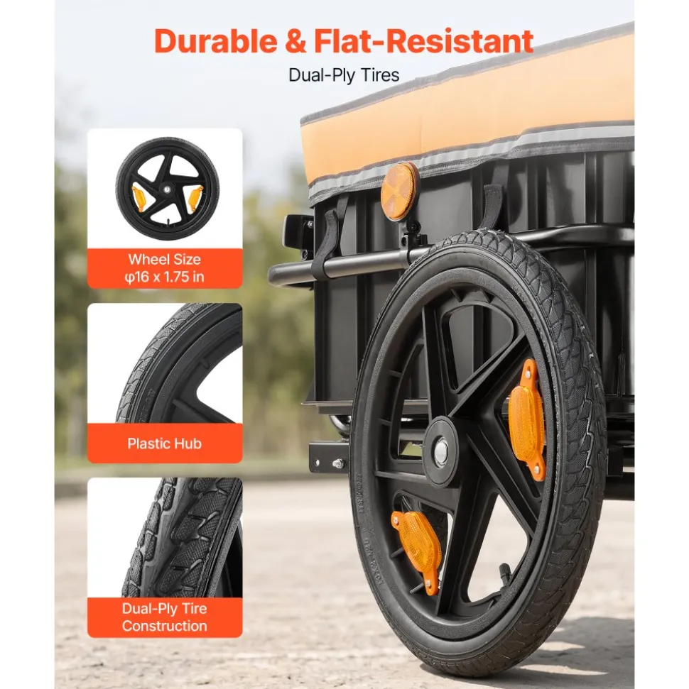 VEVOR Bike Cargo Trailer 100 lbs 2-in-1 Pushcart Heavy-Duty Bicycle Wagon, Cart with Waterproof Cover, 7 in & 16 in Wheels, Reflector, Carbon Steel Frame, Fits 22-28 in Bike Wheels, for Carrying Cargo
