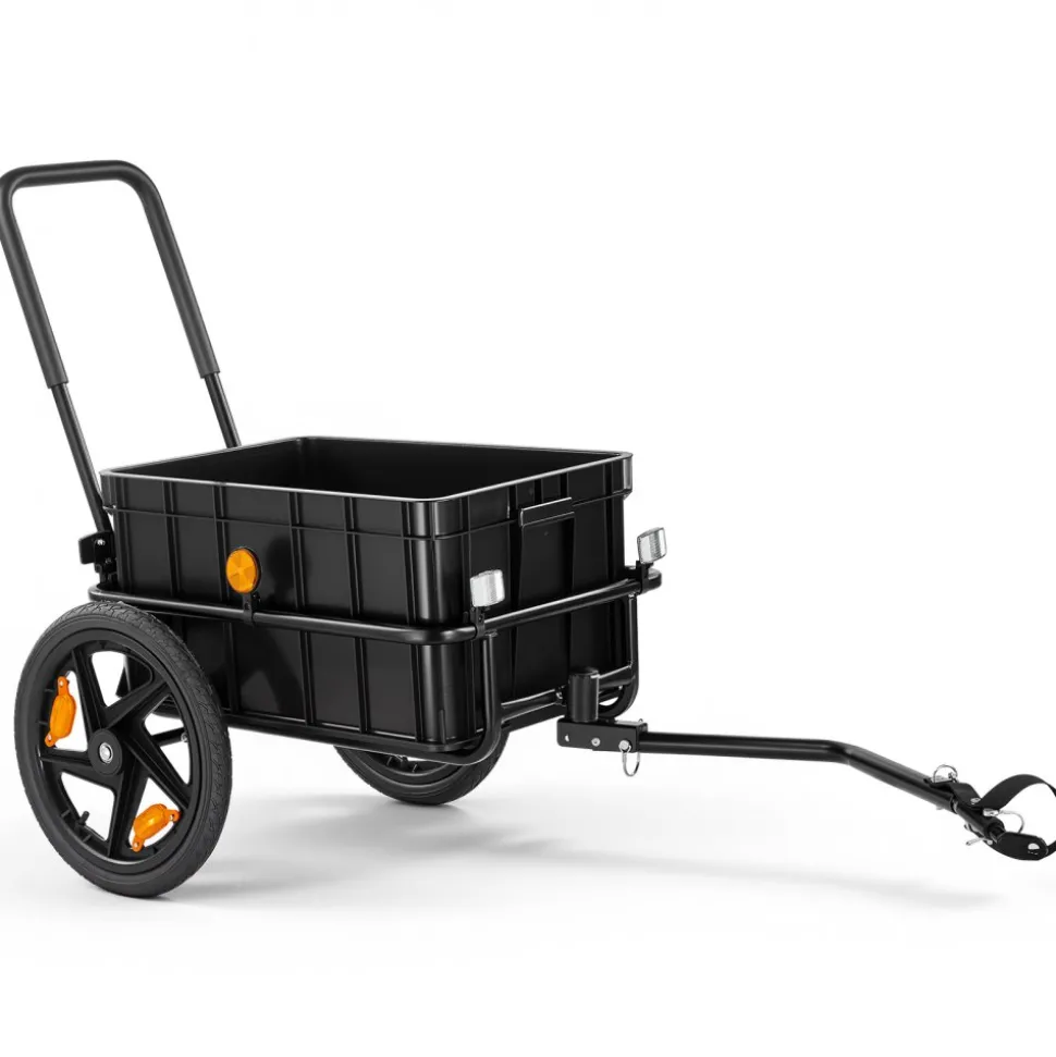 VEVOR Bike Cargo Trailer 100 lbs 2-in-1 Pushcart Heavy-Duty Bicycle Wagon, Cart with Waterproof Cover, 7 in & 16 in Wheels, Reflector, Carbon Steel Frame, Fits 22-28 in Bike Wheels, for Carrying Cargo