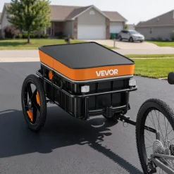 VEVOR Bike Cargo Trailer 100 lbs 2-in-1 Pushcart Heavy-Duty Bicycle Wagon, Cart with Waterproof Cover, 7 in & 16 in Wheels, Reflector, Carbon Steel Frame, Fits 22-28 in Bike Wheels, for Carrying Cargo