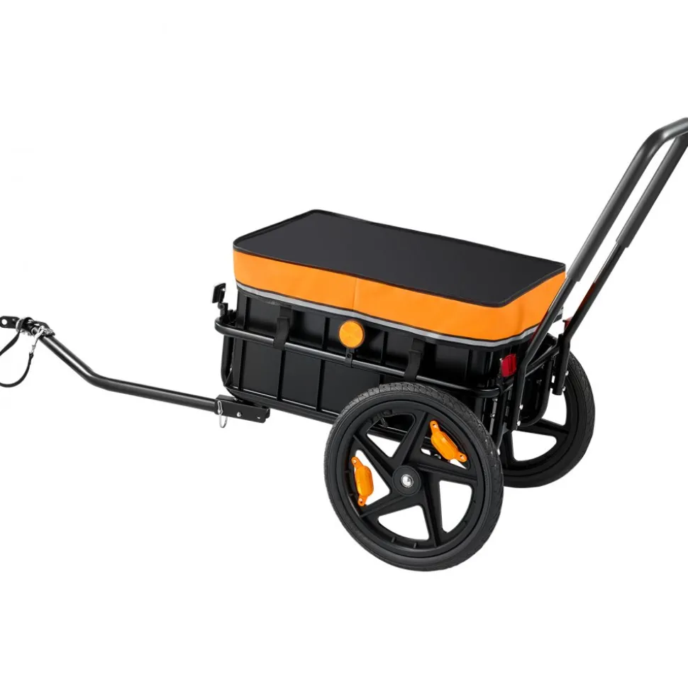 VEVOR Bike Cargo Trailer 100 lbs 2-in-1 Pushcart Heavy-Duty Bicycle Wagon, Cart with Waterproof Cover, 7 in & 16 in Wheels, Reflector, Carbon Steel Frame, Fits 22-28 in Bike Wheels, for Carrying Cargo