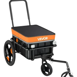 VEVOR Bike Cargo Trailer 100 lbs 2-in-1 Pushcart Heavy-Duty Bicycle Wagon, Cart with Waterproof Cover, 7 in & 16 in Wheels, Reflector, Carbon Steel Frame, Fits 22-28 in Bike Wheels, for Carrying Cargo