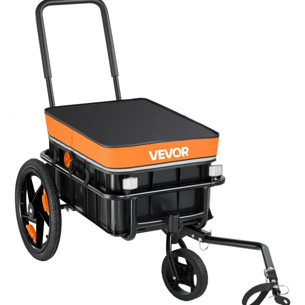 VEVOR Bike Cargo Trailer 100 lbs 2-in-1 Pushcart Heavy-Duty Bicycle Wagon, Cart with Waterproof Cover, 7 in & 16 in Wheels, Reflector, Carbon Steel Frame, Fits 22-28 in Bike Wheels, for Carrying Cargo