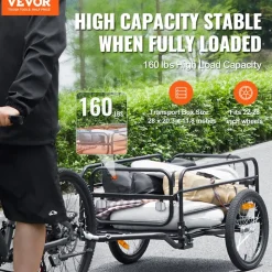 VEVOR Bike Cargo Trailer, 160 lbs Load Capacity, Heavy-Duty Bicycle Wagon Cart, Foldable Compact Storage & Quick Release with Universal Hitch, 16
