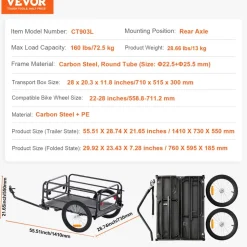 VEVOR Bike Cargo Trailer, 160 lbs Load Capacity, Heavy-Duty Bicycle Wagon Cart, Foldable Compact Storage & Quick Release with Universal Hitch, 16