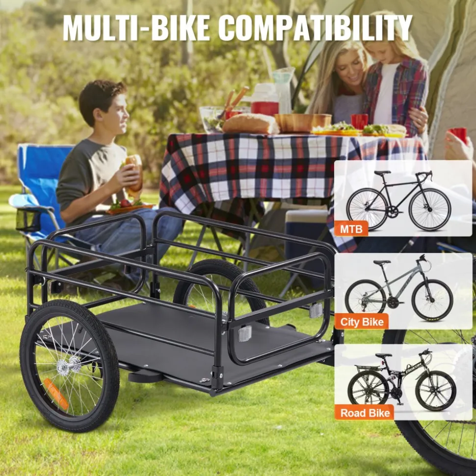 VEVOR Bike Cargo Trailer, 160 lbs Load Capacity, Heavy-Duty Bicycle Wagon Cart, Foldable Compact Storage & Quick Release with Universal Hitch, 16" Wheels, Safe Reflectors, Fits 22"-28" Bike Wheels