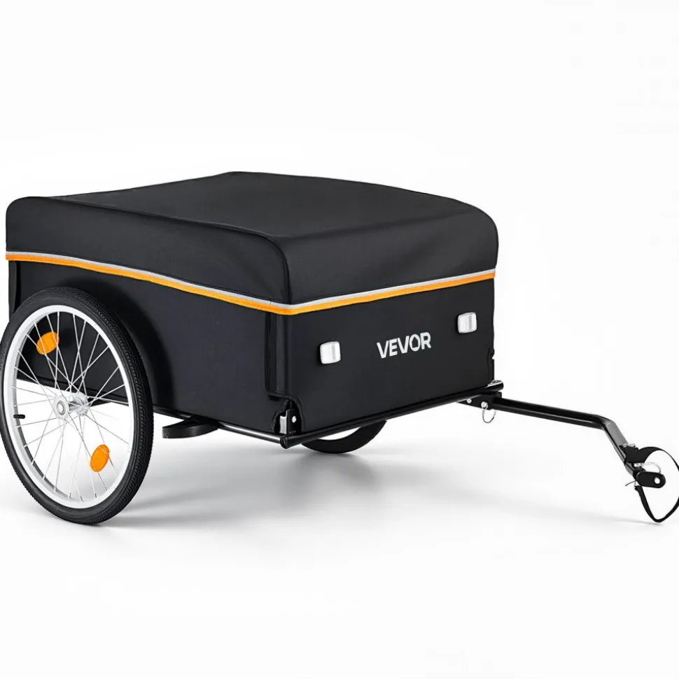 VEVOR Bike Cargo Trailer 130 lbs Load Heavy-Duty Bicycle Wagon Cart Folding, Foldable Compact Storage with Waterproof Cover, 20-Inch Wheels, Reflectors, Carbon Steel Frame, Fits 22-28 in Bike Wheels